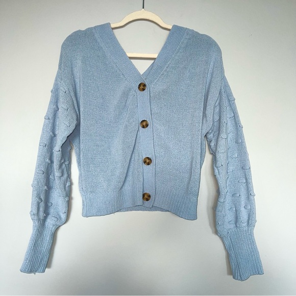 Moon and Madison Button Down Cropped Cardigan | Baby Blue | Size: L | Women - Picture 1 of 7
